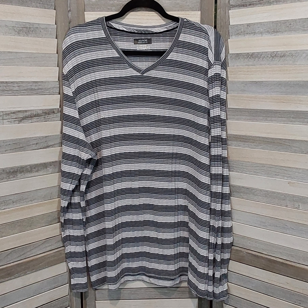 Men's Long Sleeve Striped V-neck Shirt | alfani | XXL